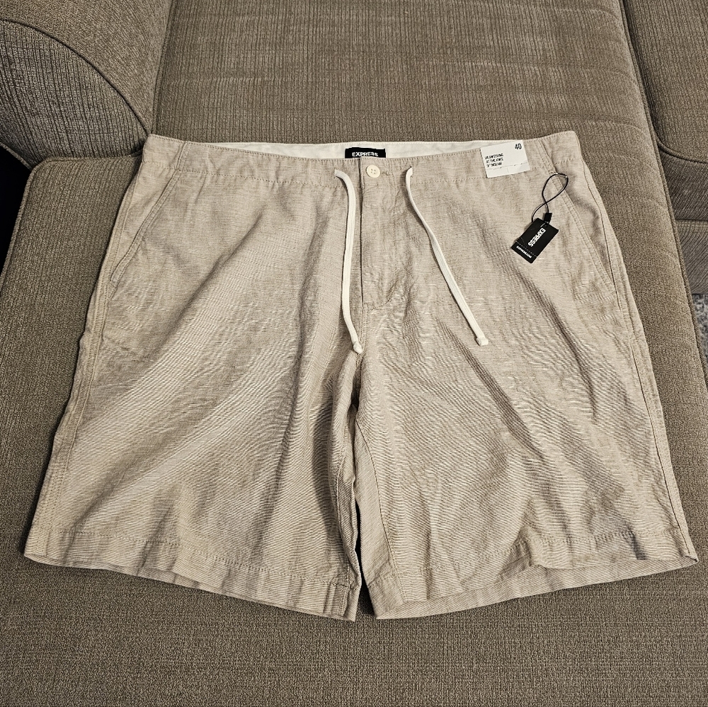Express Linen Blend Cream Casual 9" Inch Drawstring Coastal Shorts Size 40